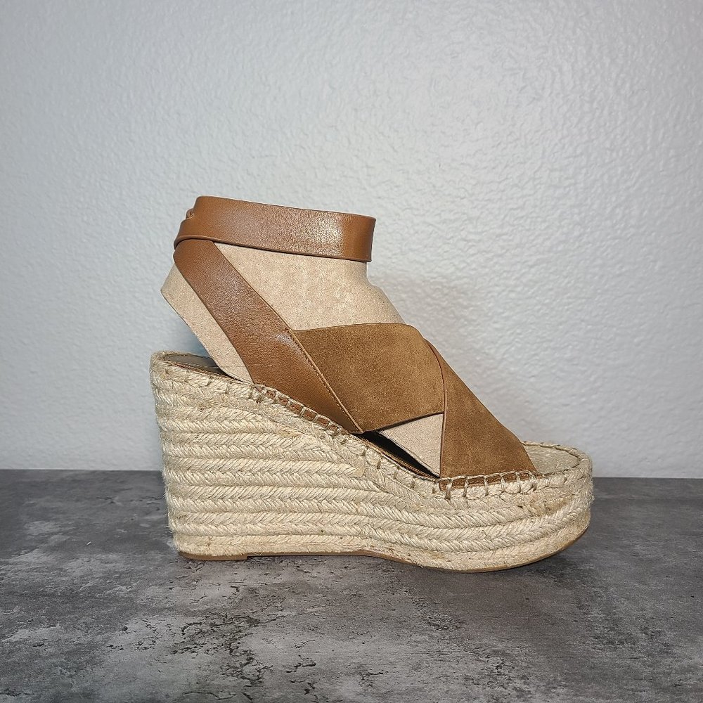 Marc Fisher  Women's Beige Suede Ankle Strap Wedge